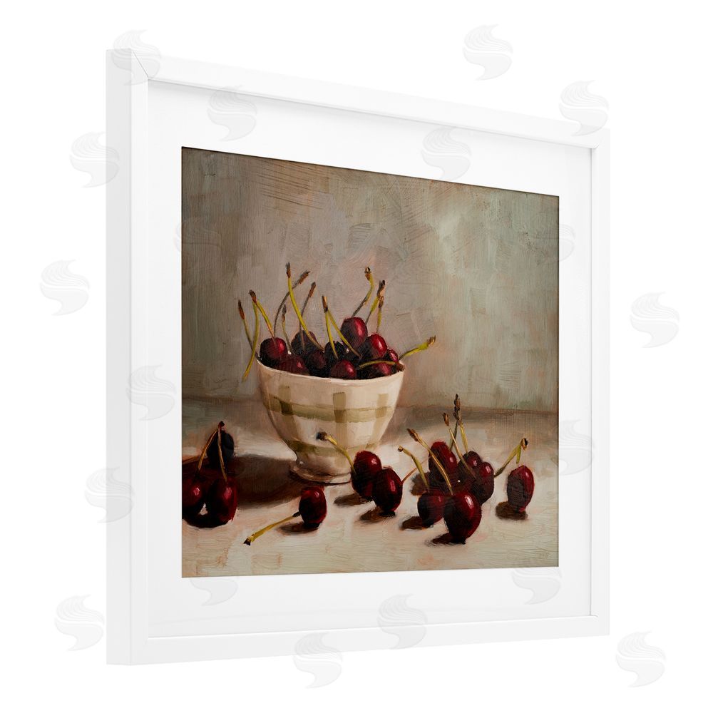 Marian Parsons Bowl of Ripe Cherries White Framed Print Under Glass Wall Art