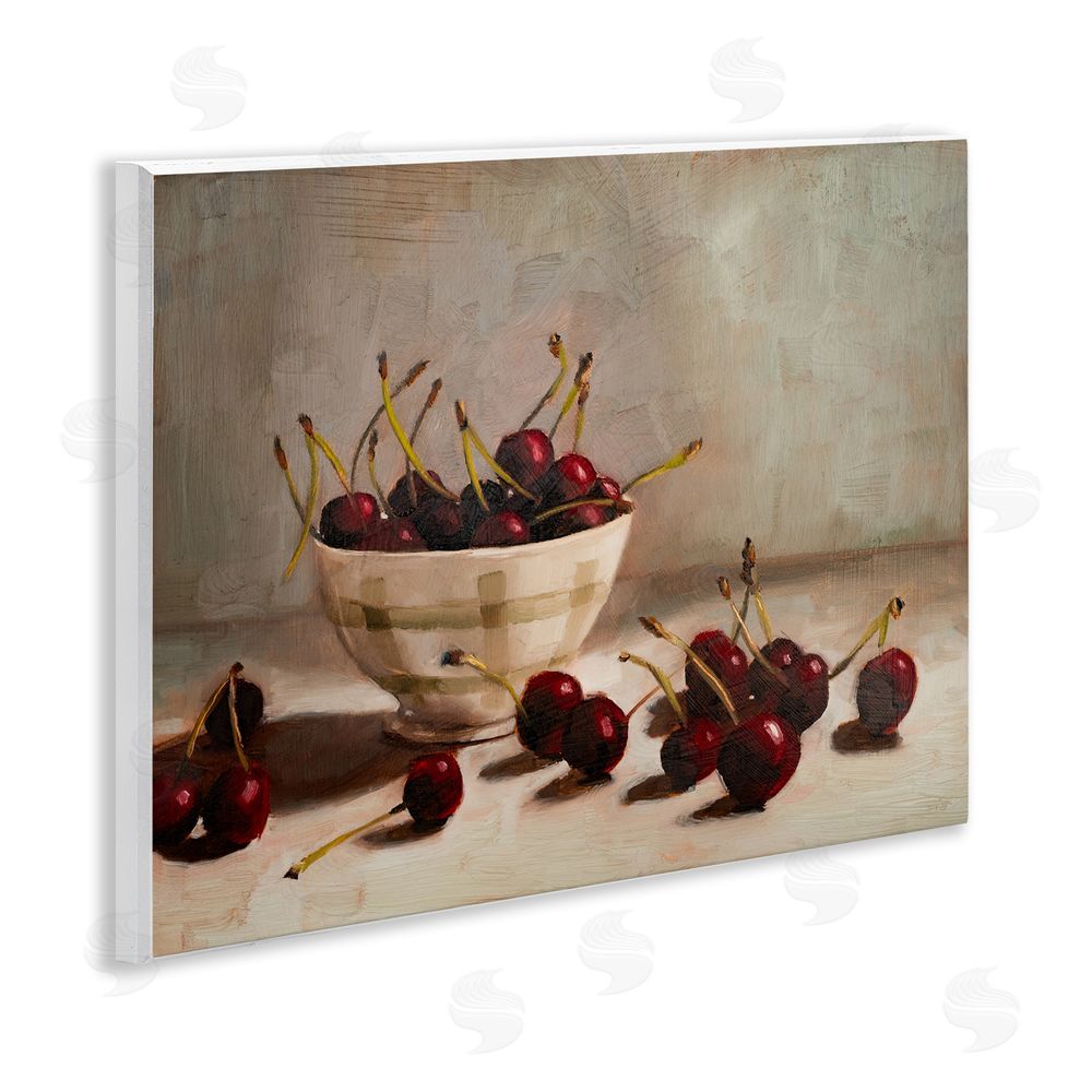 Marian Parsons Bowl of Ripe Cherries Wooden Wall Plaque Art Print