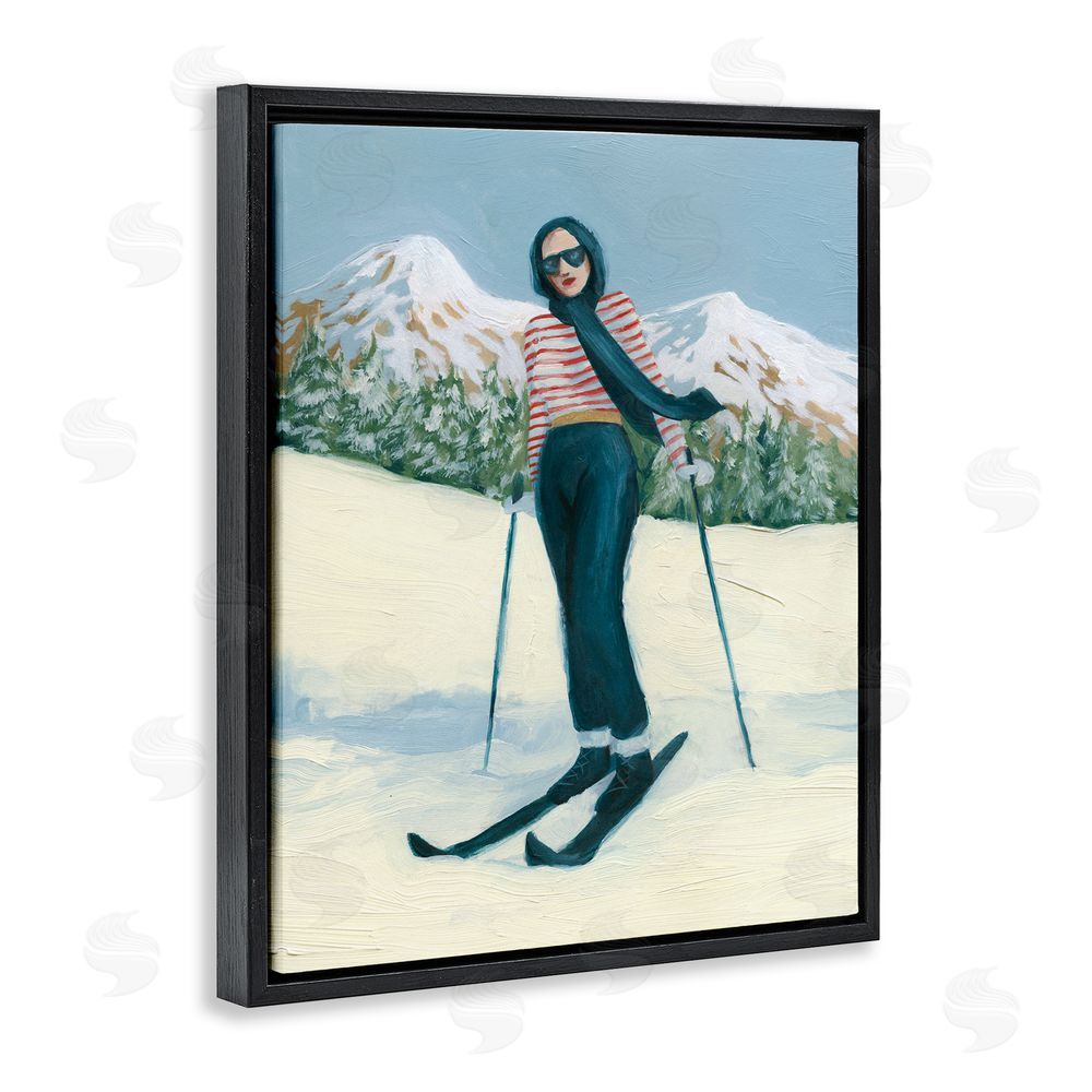 Grace Popp Stylish Skiing Sisters Black Floating Frame Canvas Wall Art Print