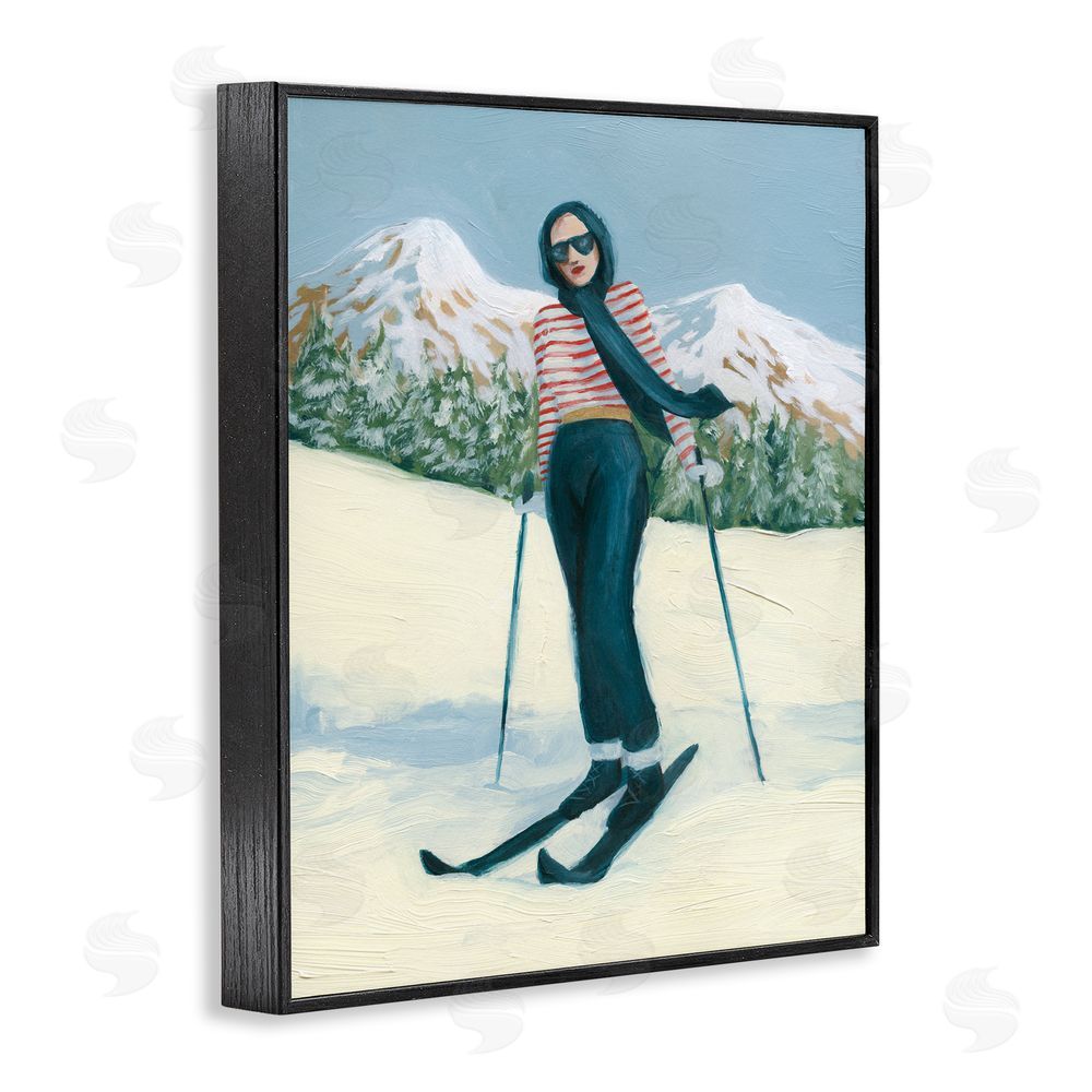 Grace Popp Stylish Skiing Sisters Black Framed Giclee Wall Art Print