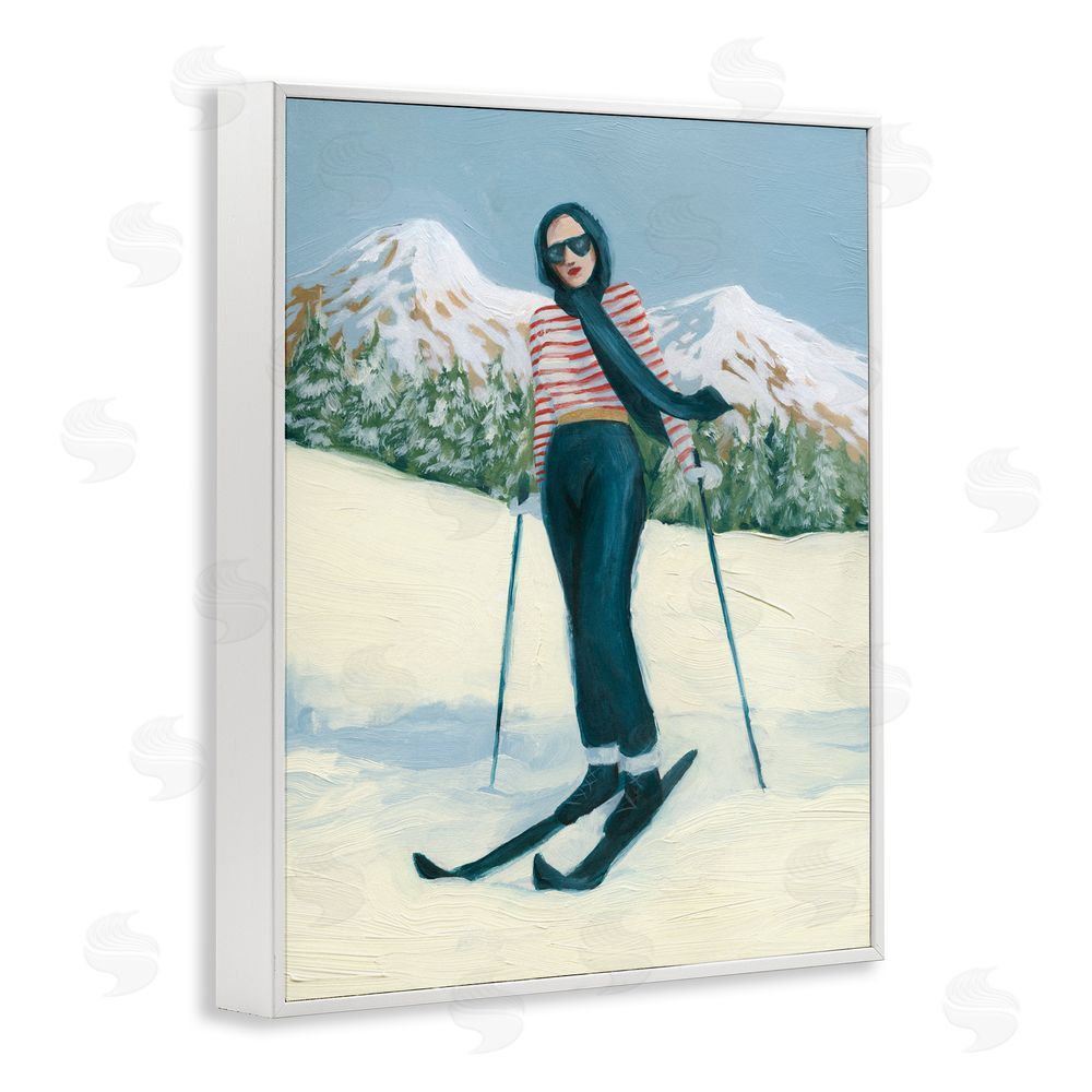 Grace Popp Stylish Skiing Sisters White Framed Giclee Wall Art Print