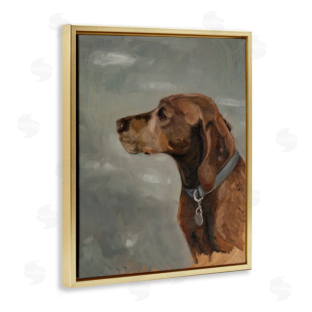 Marian Parsons Brown Hound with Collar Gold Floating Frame Canvas Wall Art Print