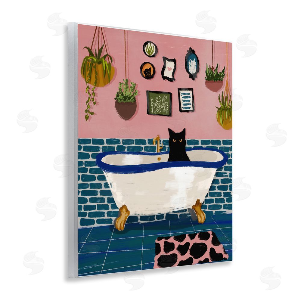 BigBadMullet Black Cat in Eclectic Tub Wooden Wall Plaque Art Print