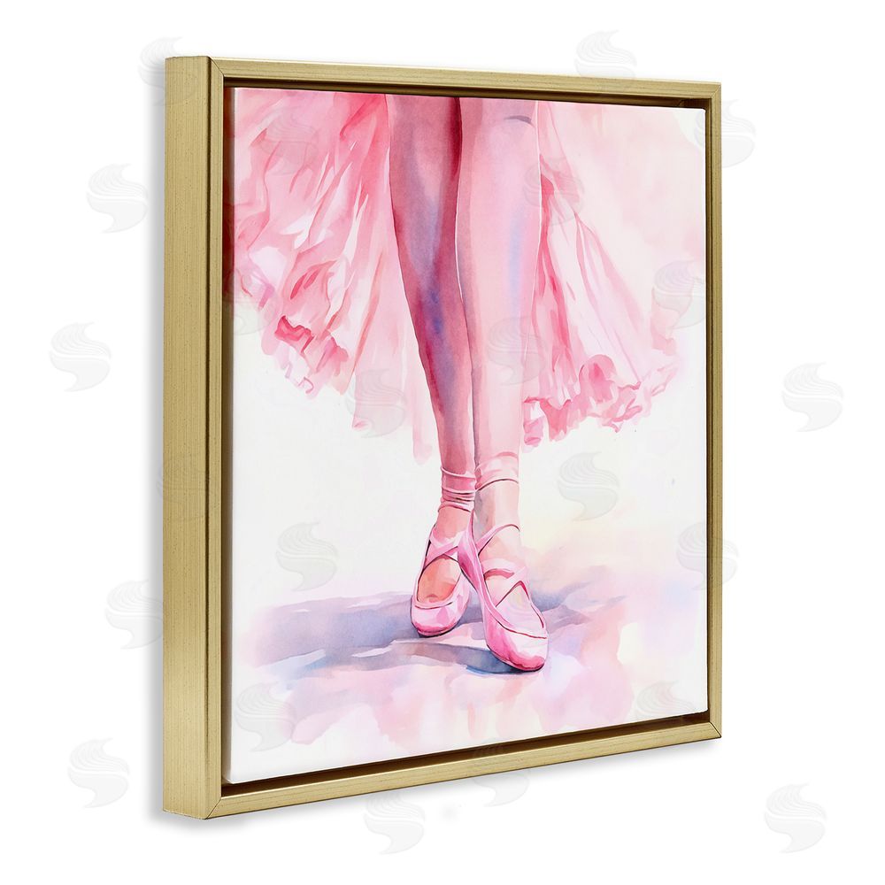 Andrea Haase Ballerina with Pink Pointe Shoes Gold Floating Frame Canvas Wall Art Print