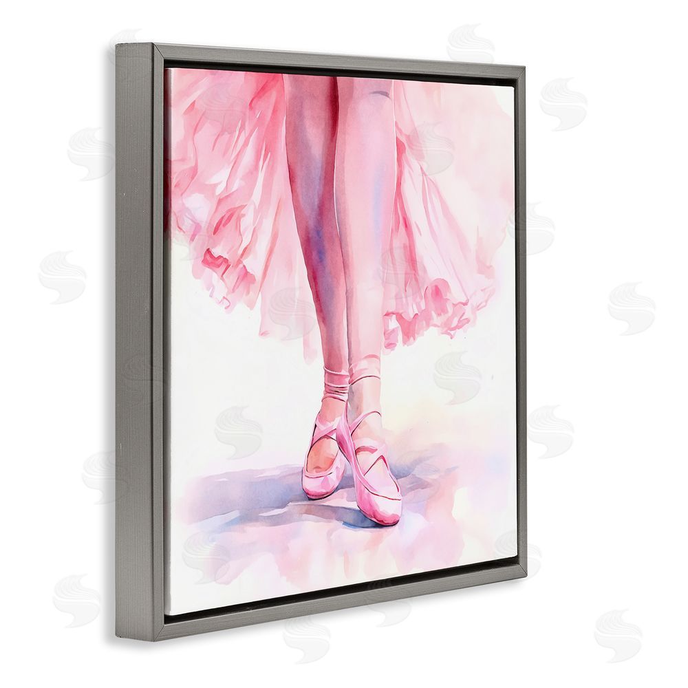 Andrea Haase Ballerina with Pink Pointe Shoes Gray Floating Frame Canvas Wall Art Print