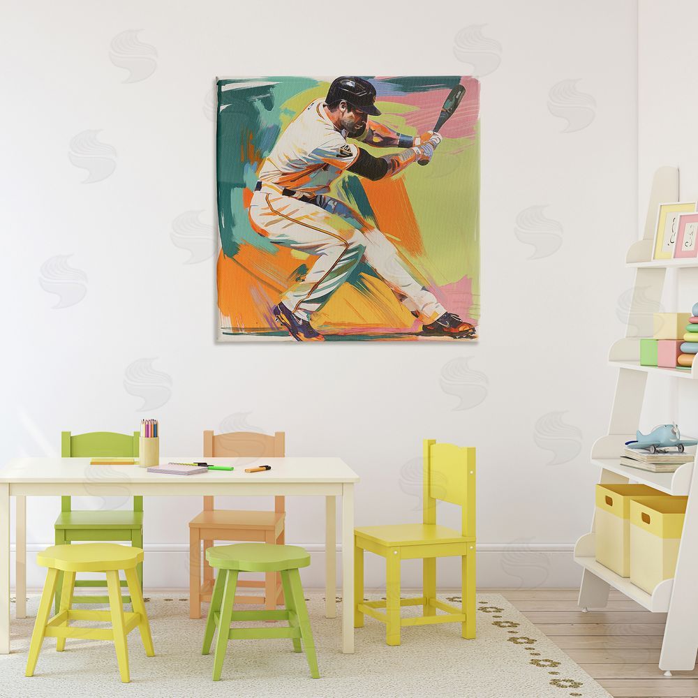 Steve Hunziker Baseball Swing in Motion Stretched Canvas Wall Art in Room