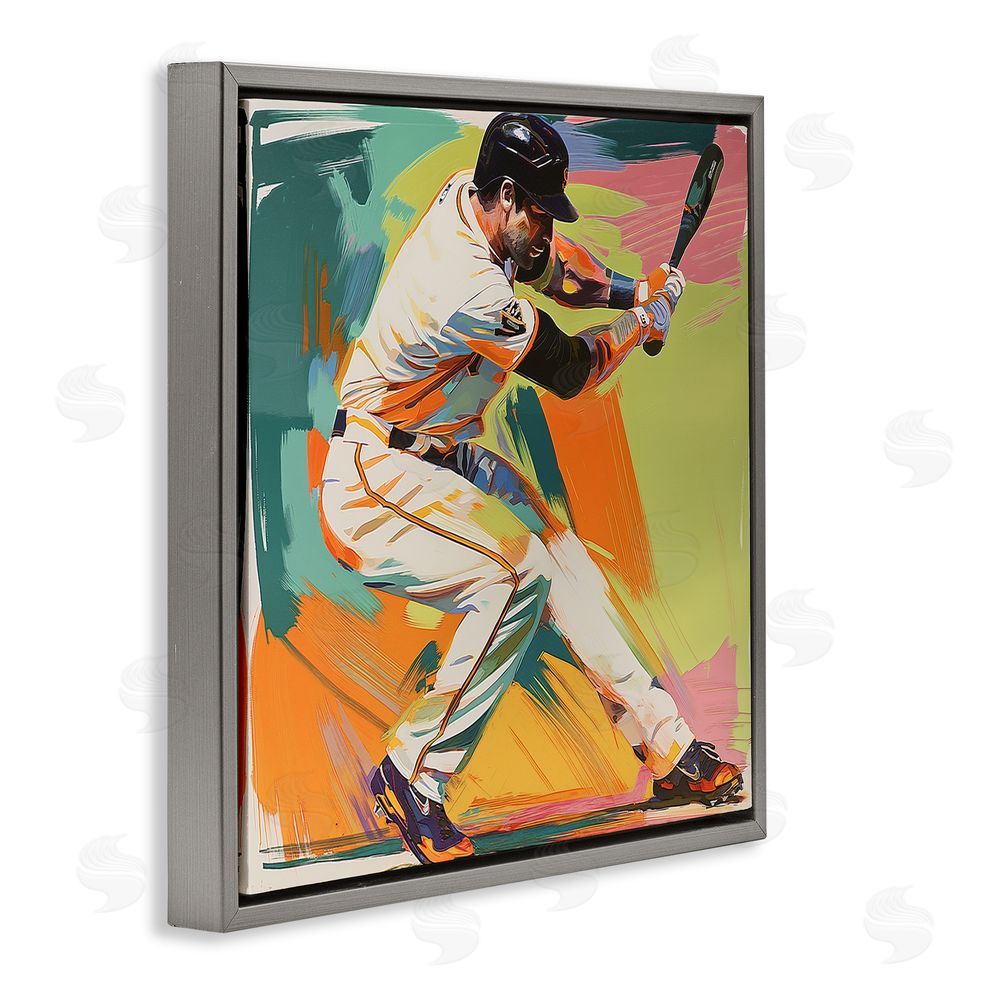 Steve Hunziker Baseball Swing in Motion Gray Floating Frame Canvas Wall Art Print