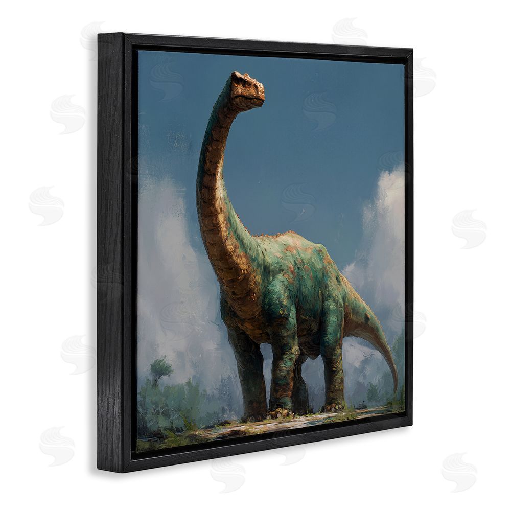Wumples Colossal Brontosaurus in Meadow Black Floating Frame Canvas Wall Art Print