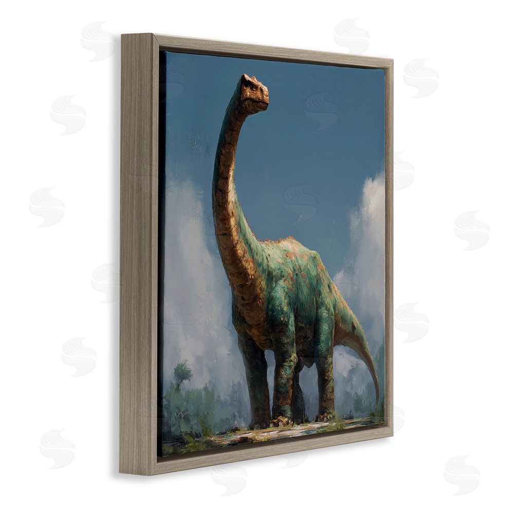 Wumples Colossal Brontosaurus in Meadow Brown Floating Frame Canvas Wall Art Print