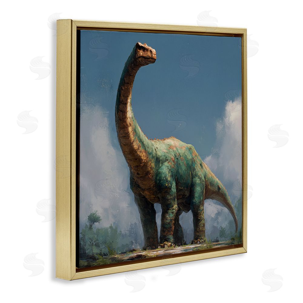 Wumples Colossal Brontosaurus in Meadow Gold Floating Frame Canvas Wall Art Print