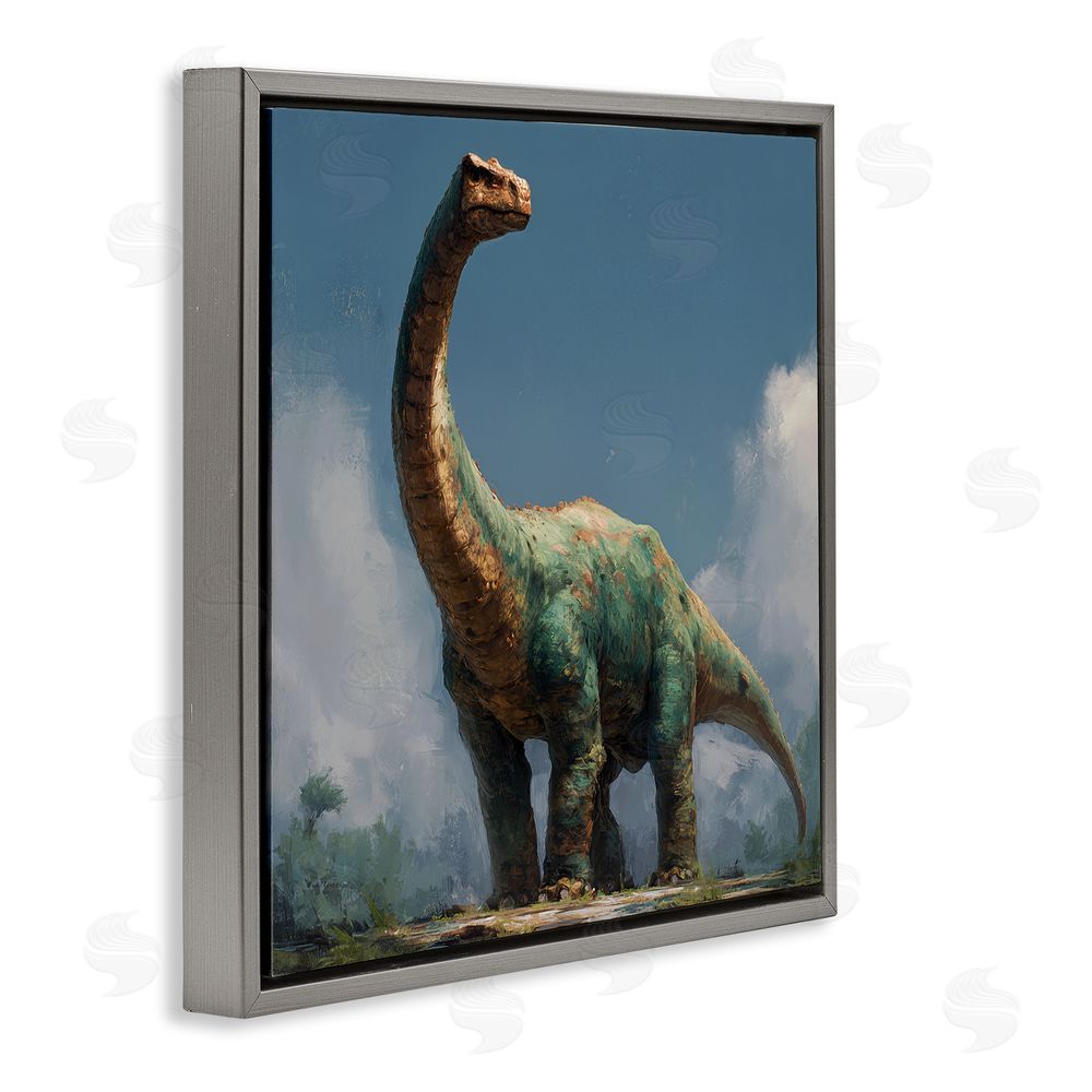 Wumples Colossal Brontosaurus in Meadow Gray Floating Frame Canvas Wall Art Print