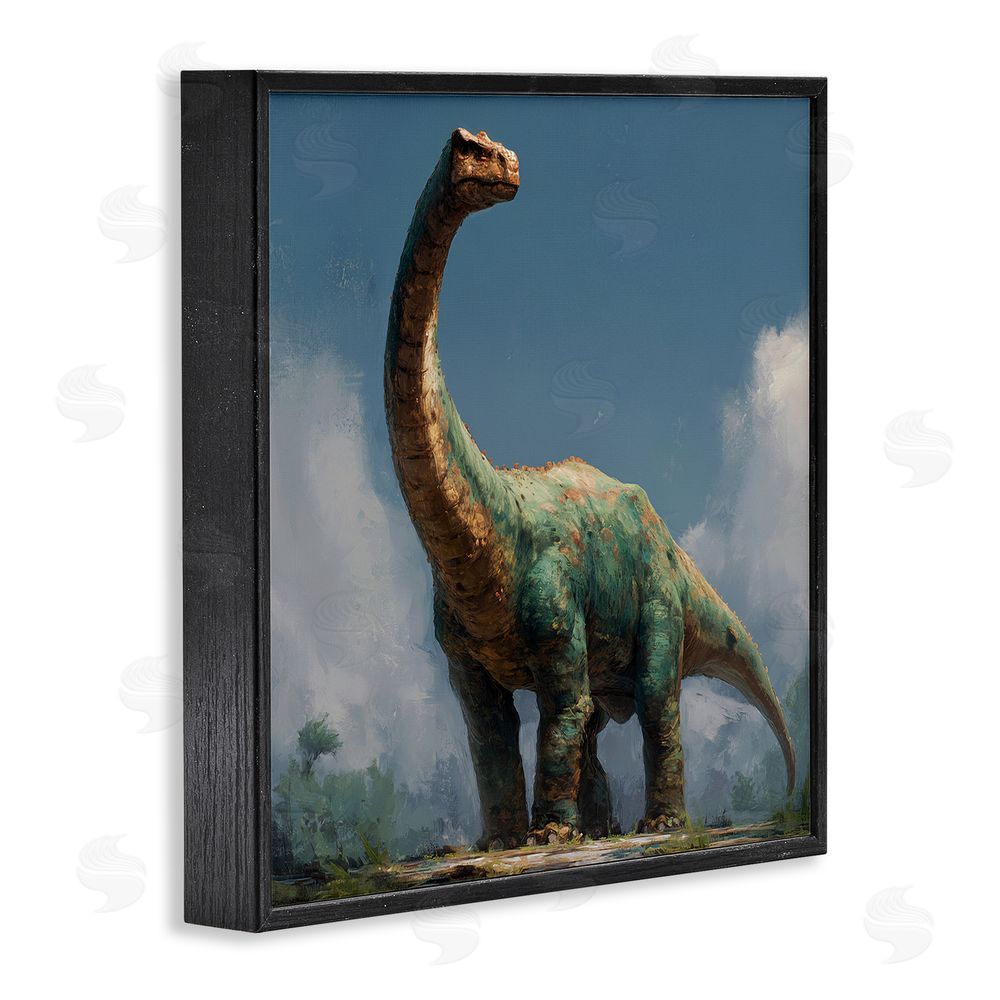 Wumples Colossal Brontosaurus in Meadow Black Framed Giclee Wall Art Print