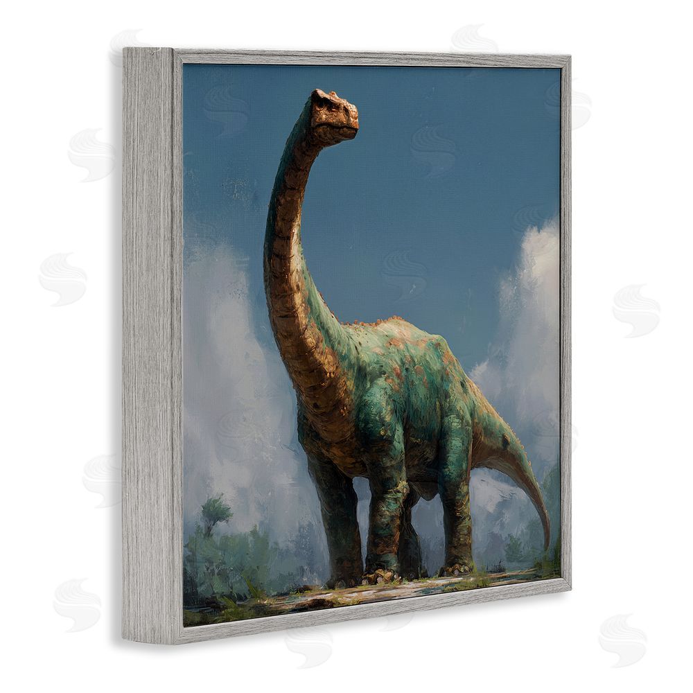 Wumples Colossal Brontosaurus in Meadow Gray Framed Giclee Wall Art Print