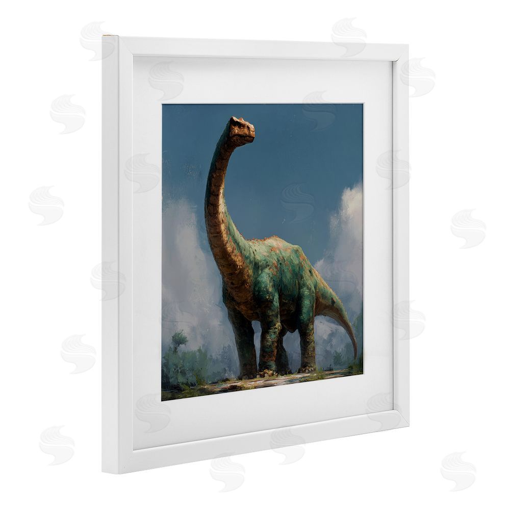 Wumples Colossal Brontosaurus in Meadow White Framed Print Under Glass Wall Art