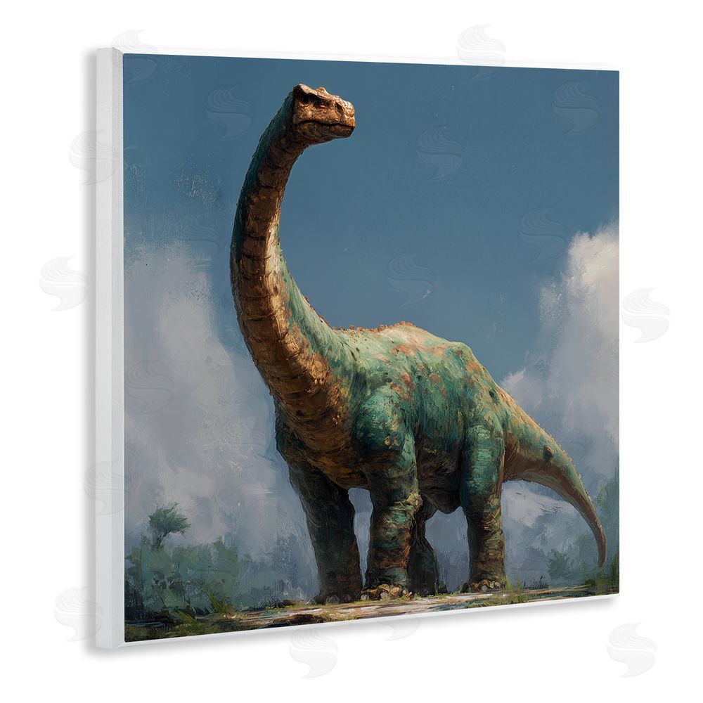 Wumples Colossal Brontosaurus in Meadow Wooden Wall Plaque Art Print