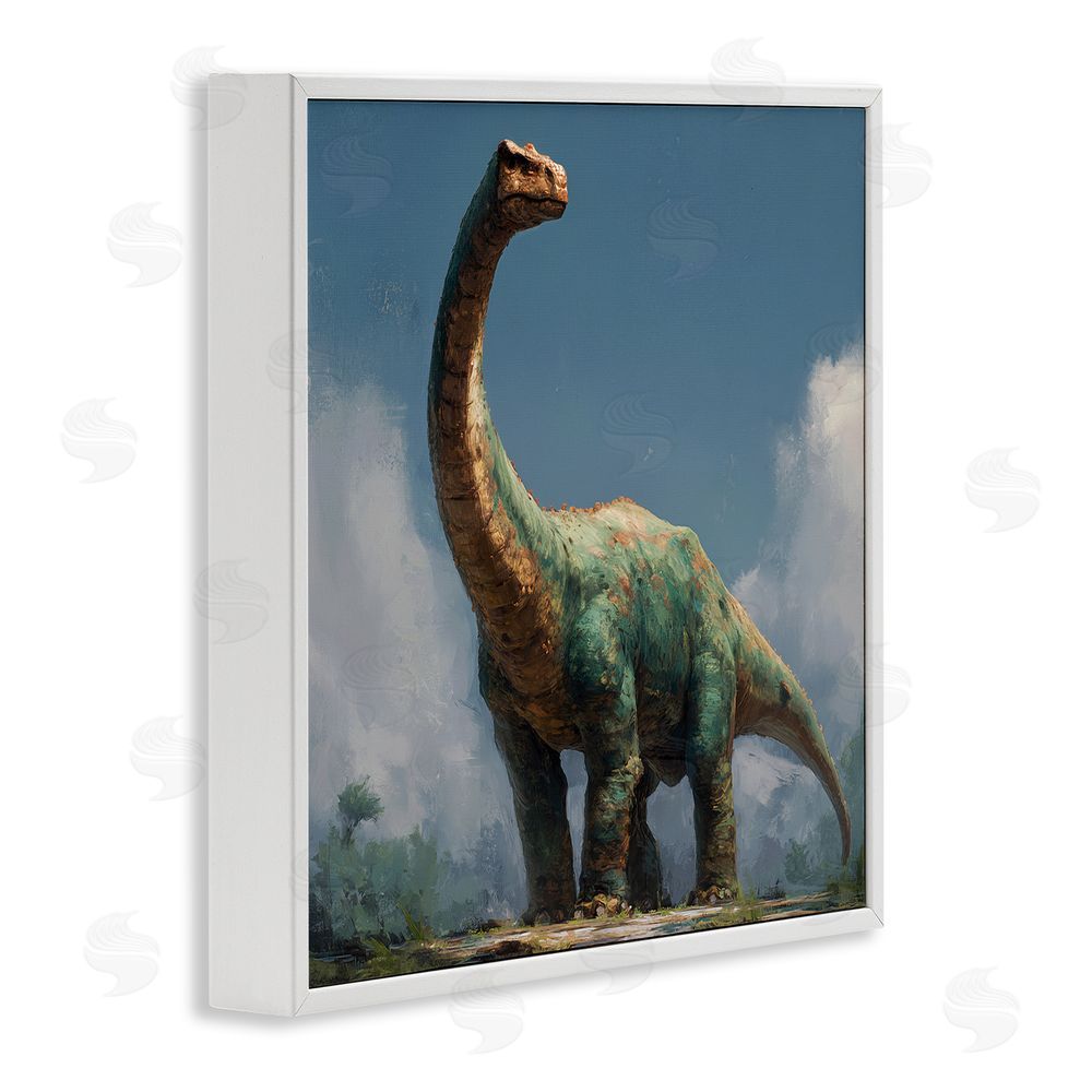 Wumples Colossal Brontosaurus in Meadow White Framed Giclee Wall Art Print