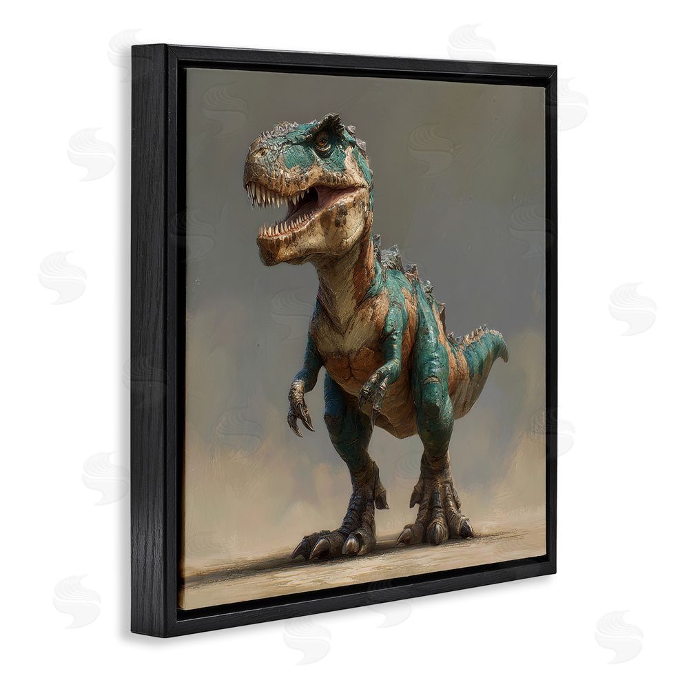 Wumples Turquoise T-Rex Study Black Floating Frame Canvas Wall Art Print