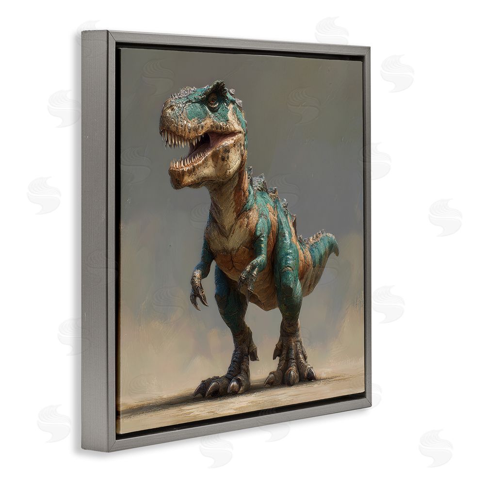 Wumples Turquoise T-Rex Study Gray Floating Frame Canvas Wall Art Print