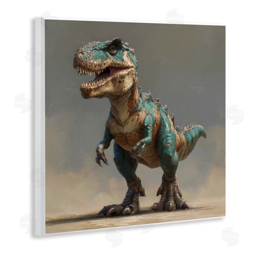 Wumples Turquoise T-Rex Study Wooden Wall Plaque Art Print
