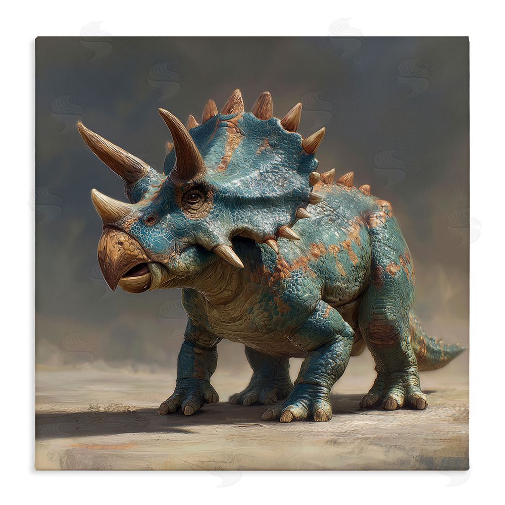 Wumples Horned Triceratops at Sunrise Stretched Canvas Wall Art Print