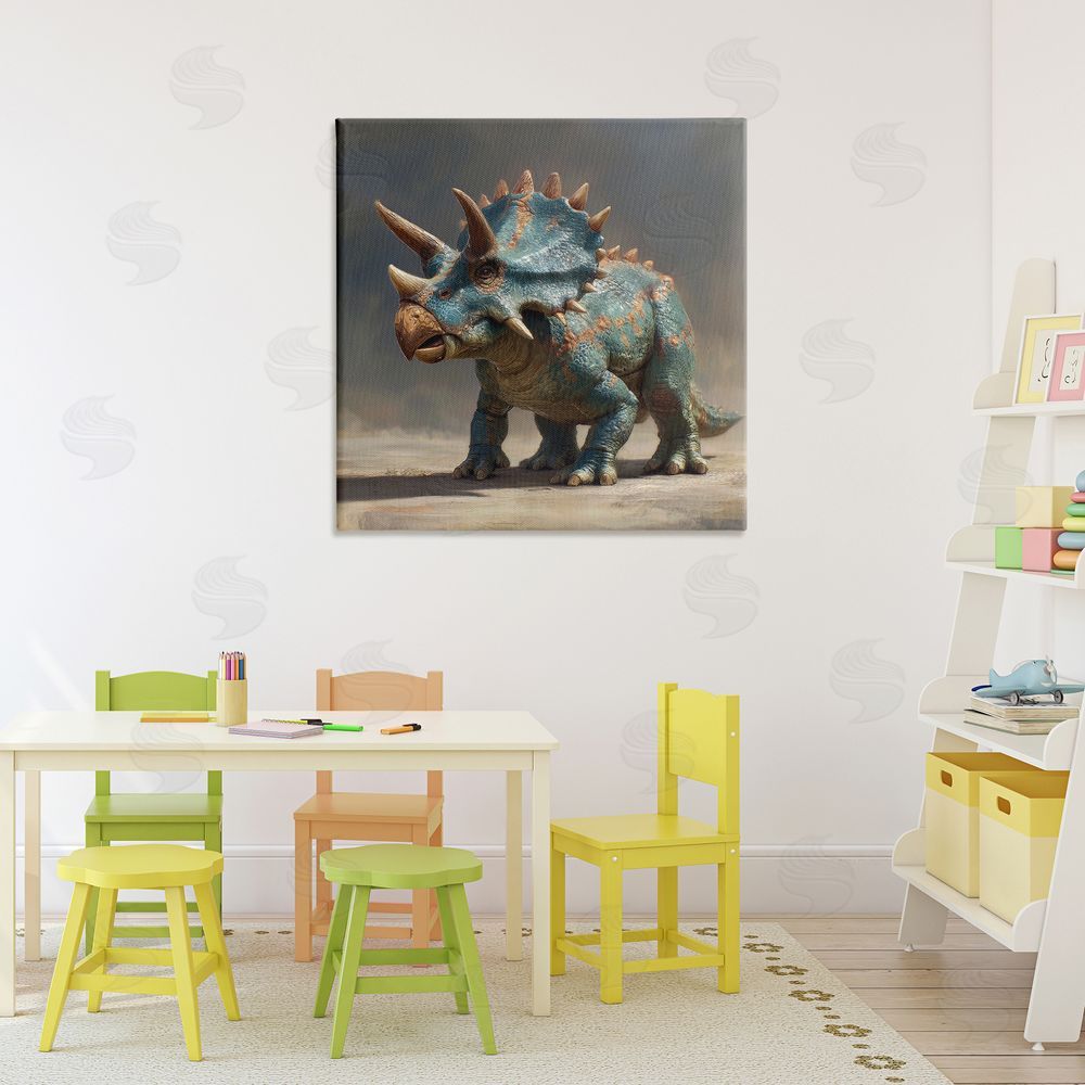 Wumples Horned Triceratops at Sunrise Stretched Canvas Wall Art in Room