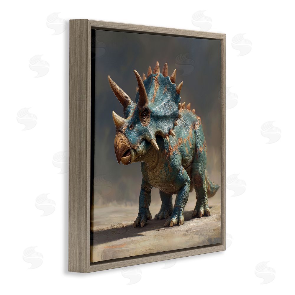 Wumples Horned Triceratops at Sunrise Brown Floating Frame Canvas Wall Art Print