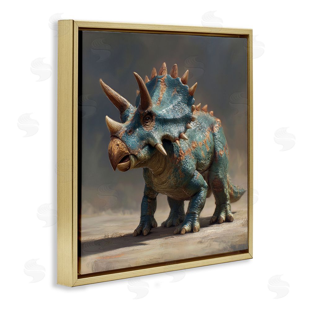 Wumples Horned Triceratops at Sunrise Gold Floating Frame Canvas Wall Art Print