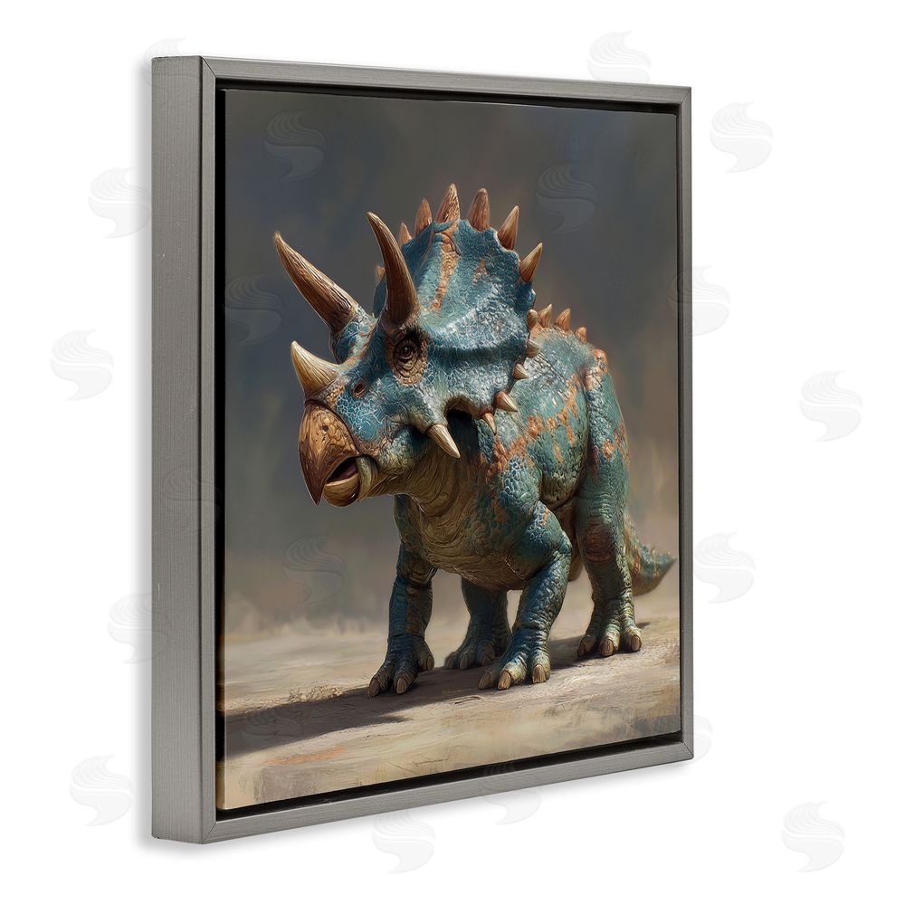 Wumples Horned Triceratops at Sunrise Gray Floating Frame Canvas Wall Art Print