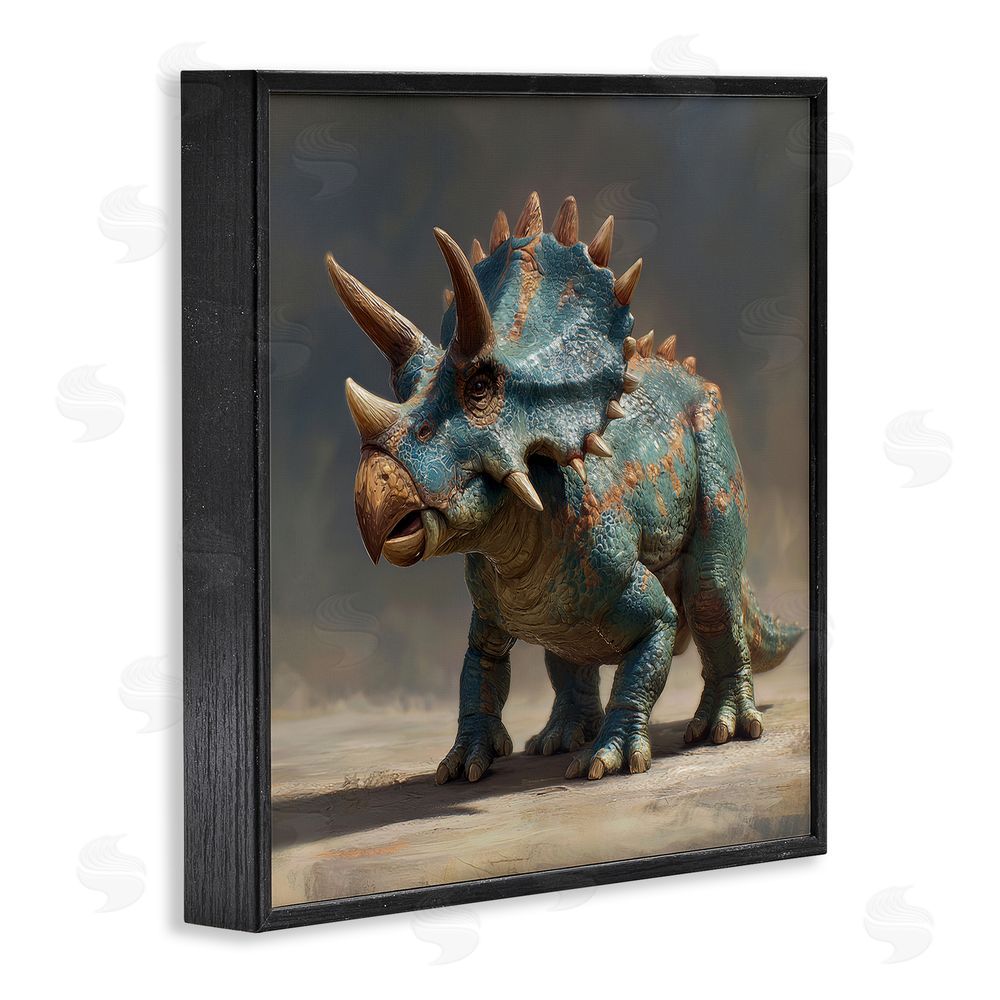 Wumples Horned Triceratops at Sunrise Black Framed Giclee Wall Art Print