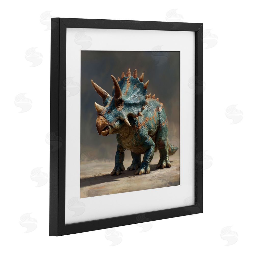 Wumples Horned Triceratops at Sunrise Black Framed Print Under Glass Wall Art
