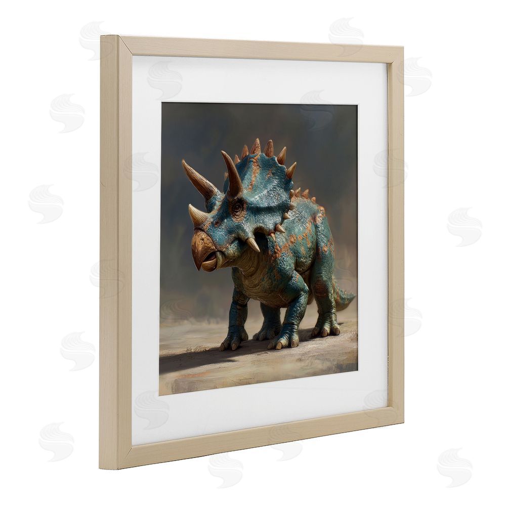 Wumples Horned Triceratops at Sunrise Brown Framed Print Under Glass Wall Art