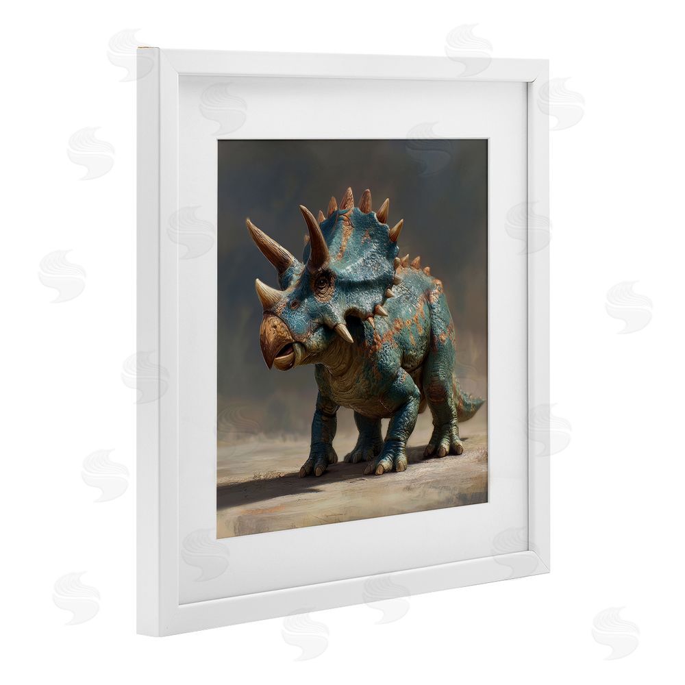 Wumples Horned Triceratops at Sunrise White Framed Print Under Glass Wall Art