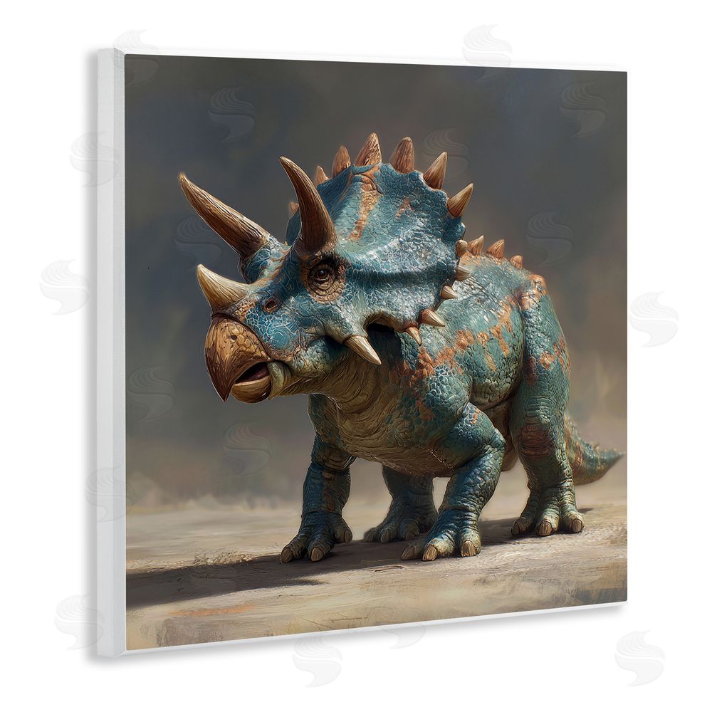 Wumples Horned Triceratops at Sunrise Wooden Wall Plaque Art Print