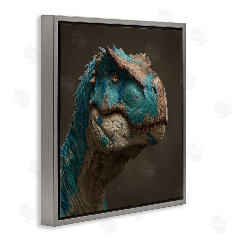 Wumples Cerulean Scaled Dinosaur Detail Gray Floating Frame Canvas Wall Art Print