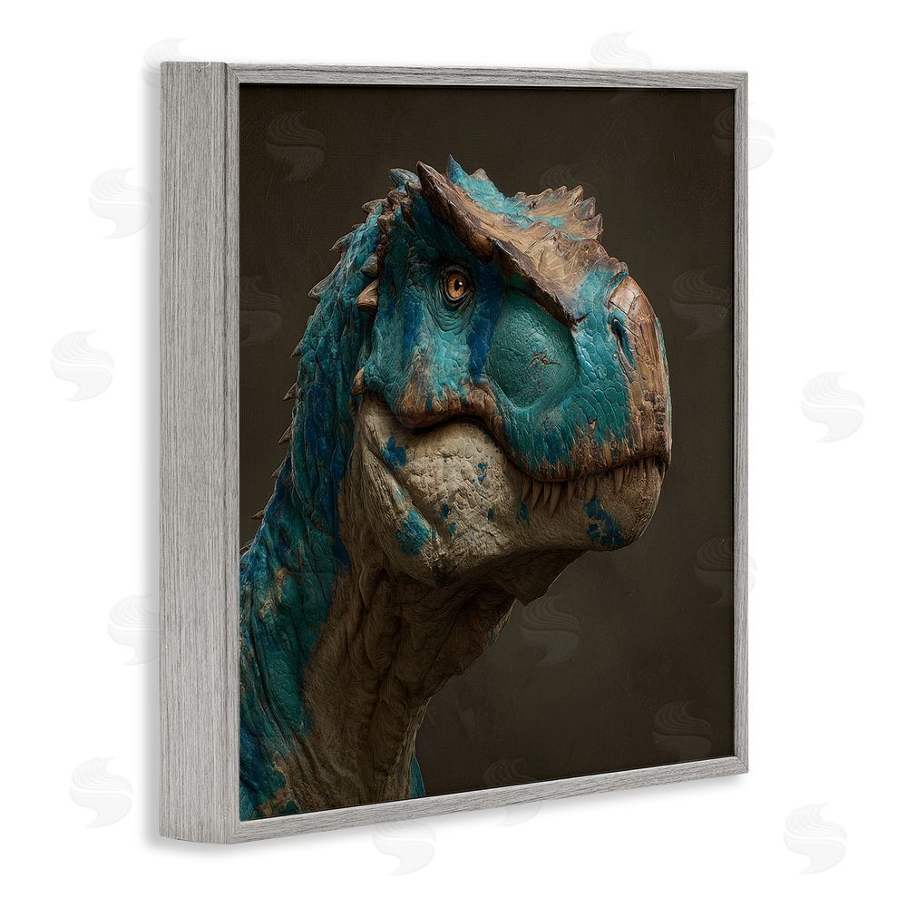 Wumples Cerulean Scaled Dinosaur Detail Gray Framed Giclee Wall Art Print