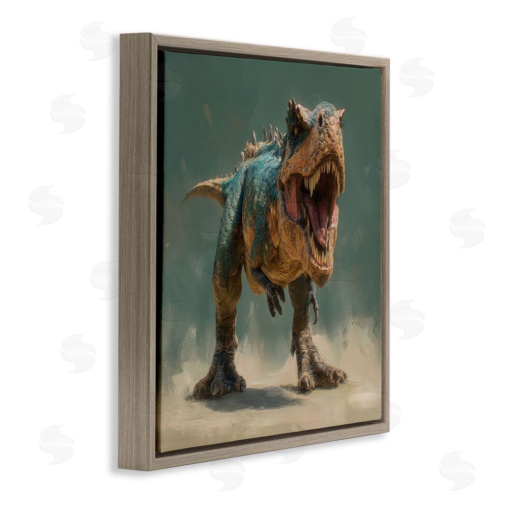 Wumples Roaring T-Rex in Green Brown Floating Frame Canvas Wall Art Print