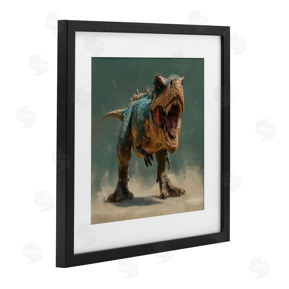 Wumples Roaring T-Rex in Green Black Framed Print Under Glass Wall Art