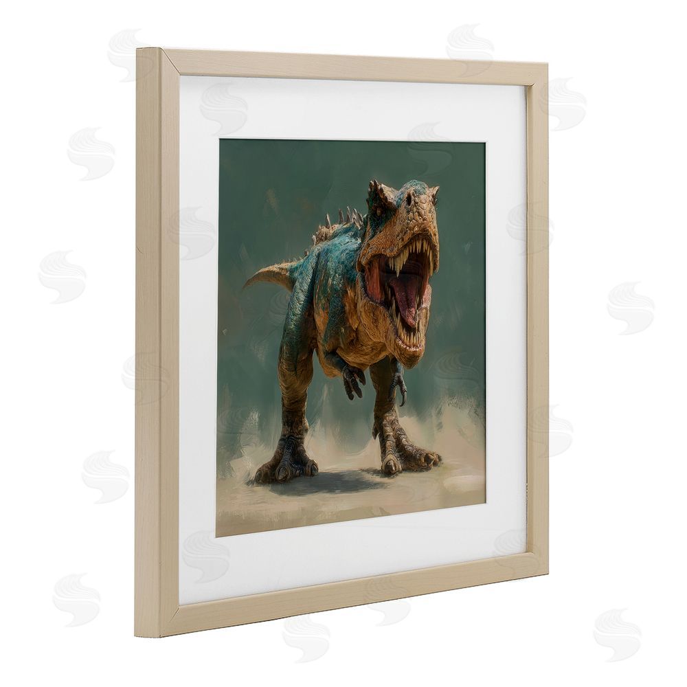 Wumples Roaring T-Rex in Green Brown Framed Print Under Glass Wall Art