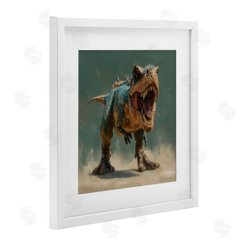 Wumples Roaring T-Rex in Green White Framed Print Under Glass Wall Art