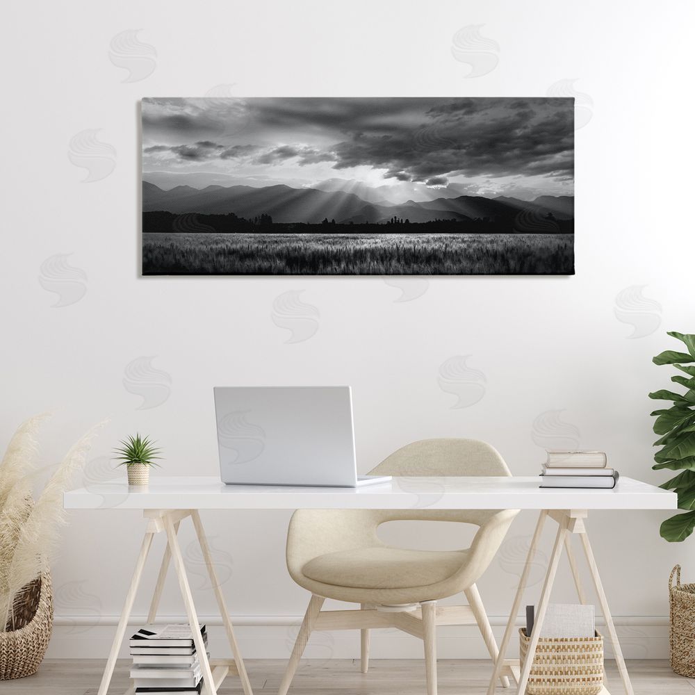 Steve Toole Mountain Morning Sunbeams Stretched Canvas Wall Art in Room