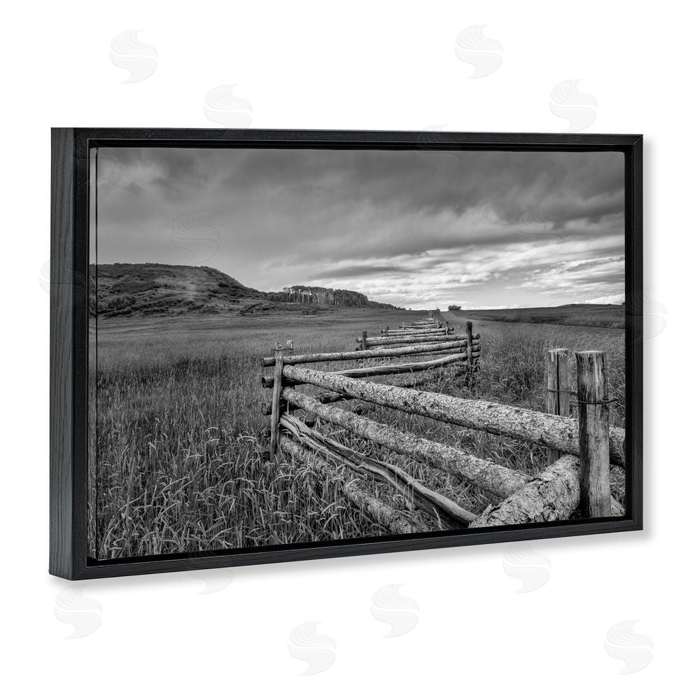 Jon Evan Weathered Fence to Distant Horizon Black Floating Frame Canvas Wall Art Print