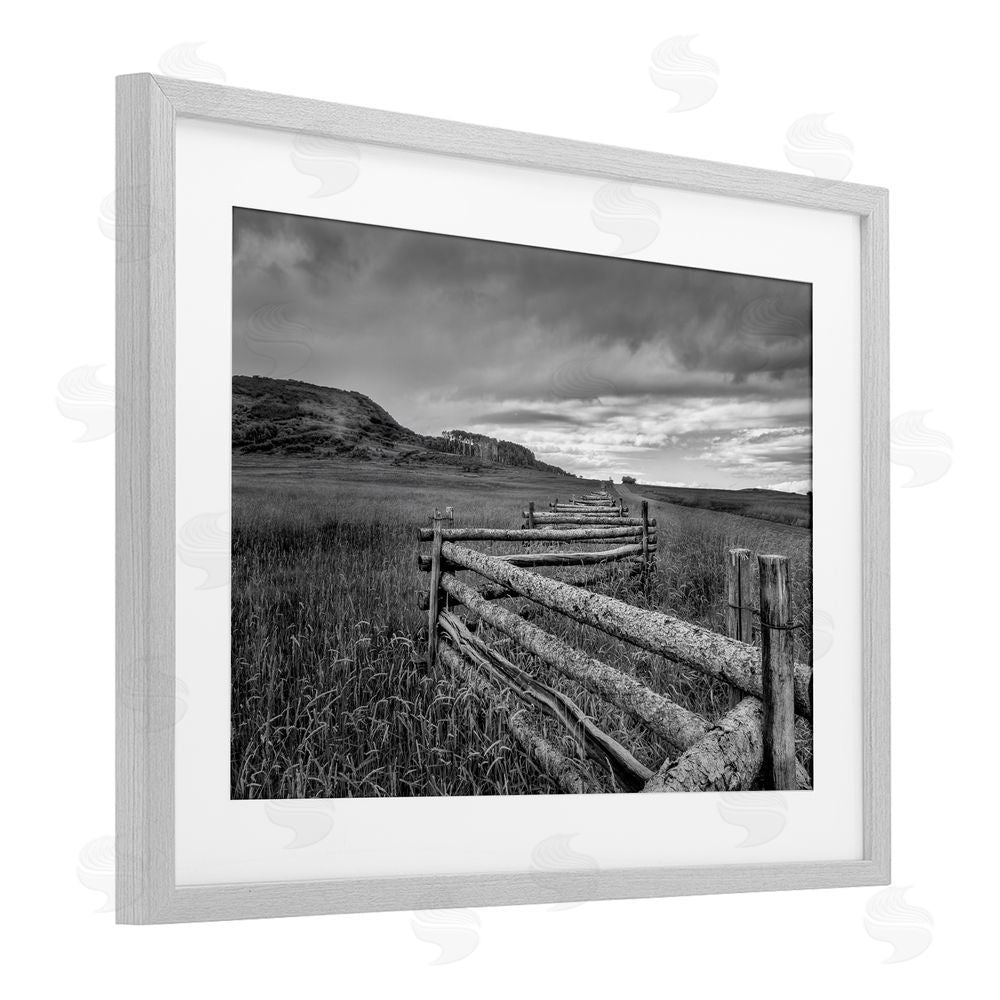 Jon Evan Weathered Fence to Distant Horizon Gray Framed Print Under Glass Wall Art