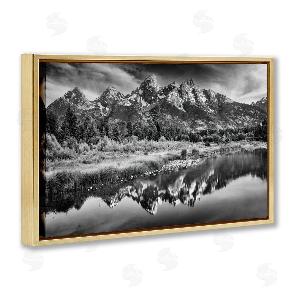 Rick Berk Teton Mountain Reflections Gold Floating Frame Canvas Wall Art Print