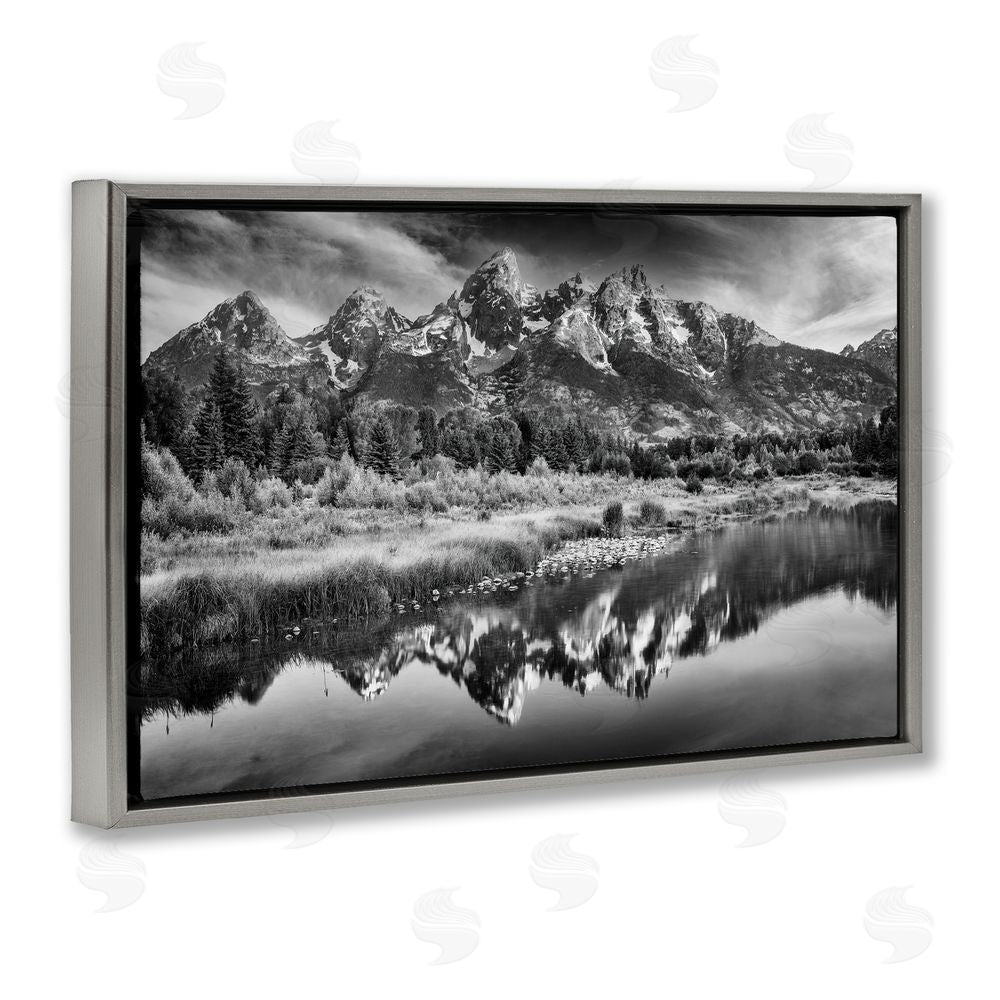 Rick Berk Teton Mountain Reflections Gray Floating Frame Canvas Wall Art Print