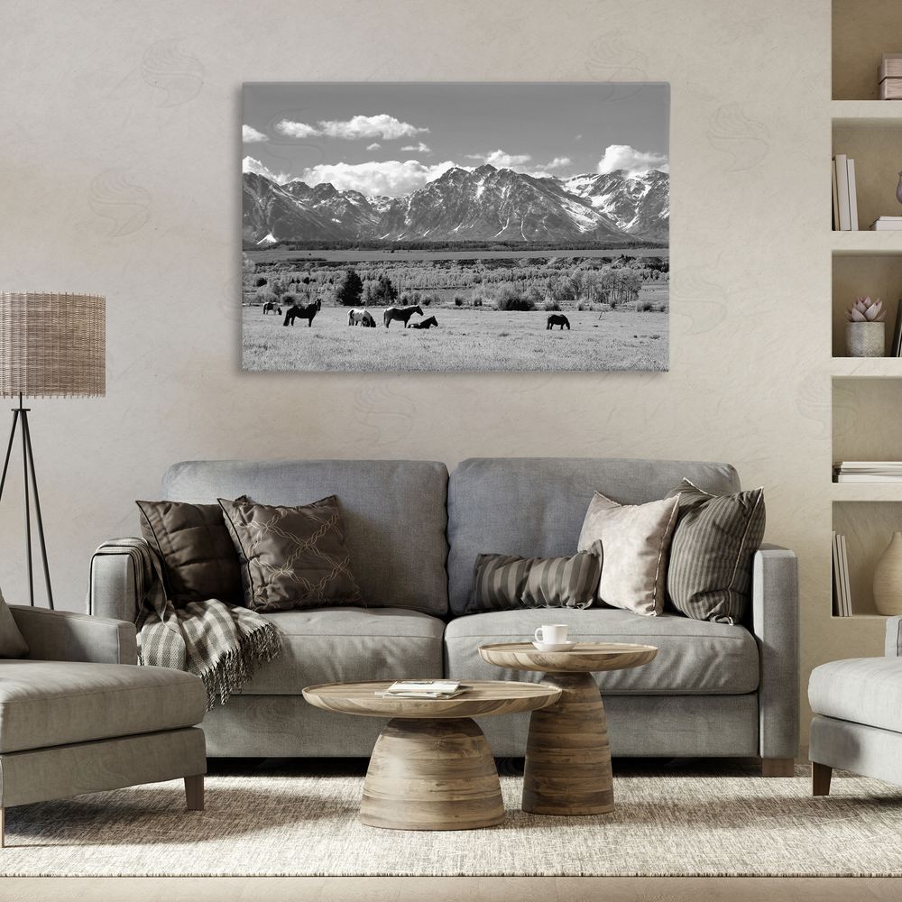 Steve Toole Wyoming Ranch Horses Grazing Stretched Canvas Wall Art in Room