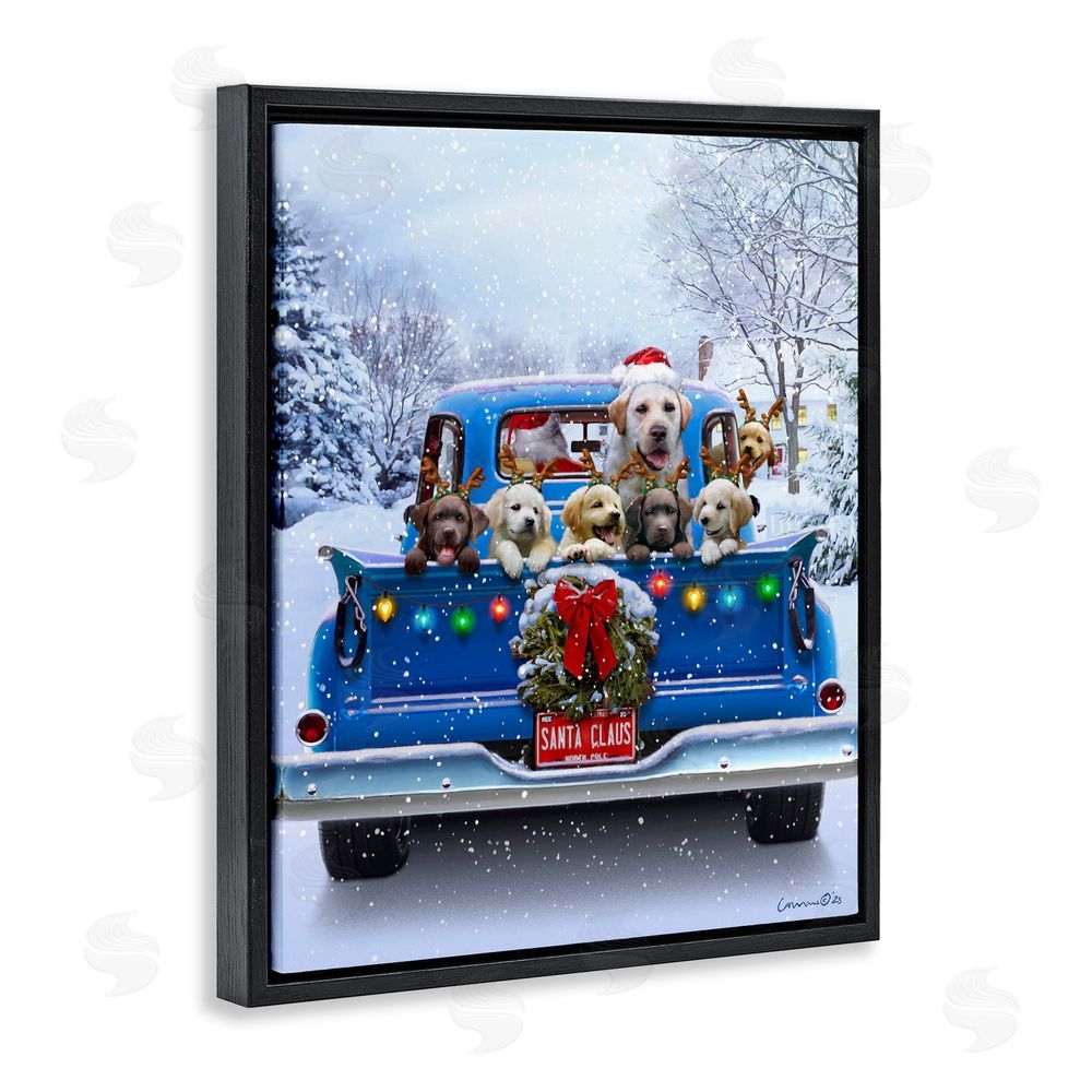 Jadei Graphics Christmas Tailgate Puppies Black Floating Frame Canvas Wall Art Print