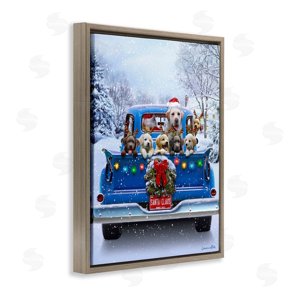 Jadei Graphics Christmas Tailgate Puppies Brown Floating Frame Canvas Wall Art Print