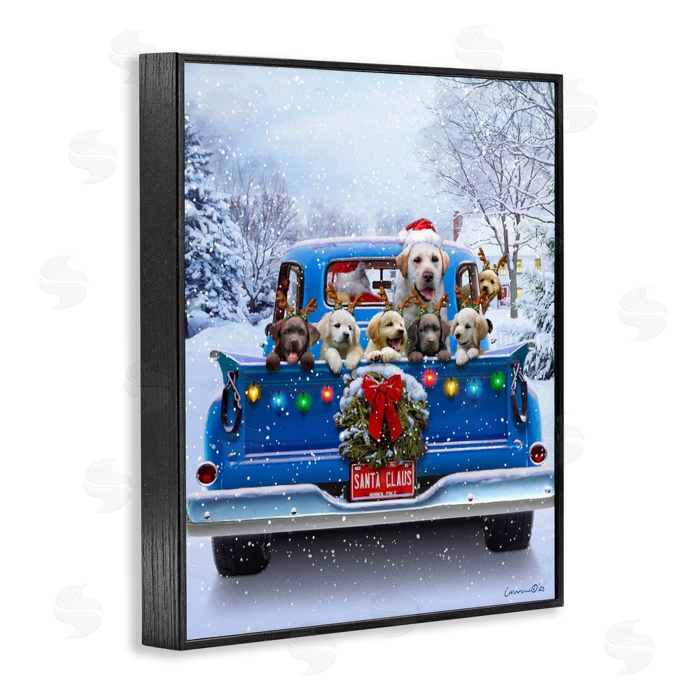 Jadei Graphics Christmas Tailgate Puppies Black Framed Giclee Wall Art Print