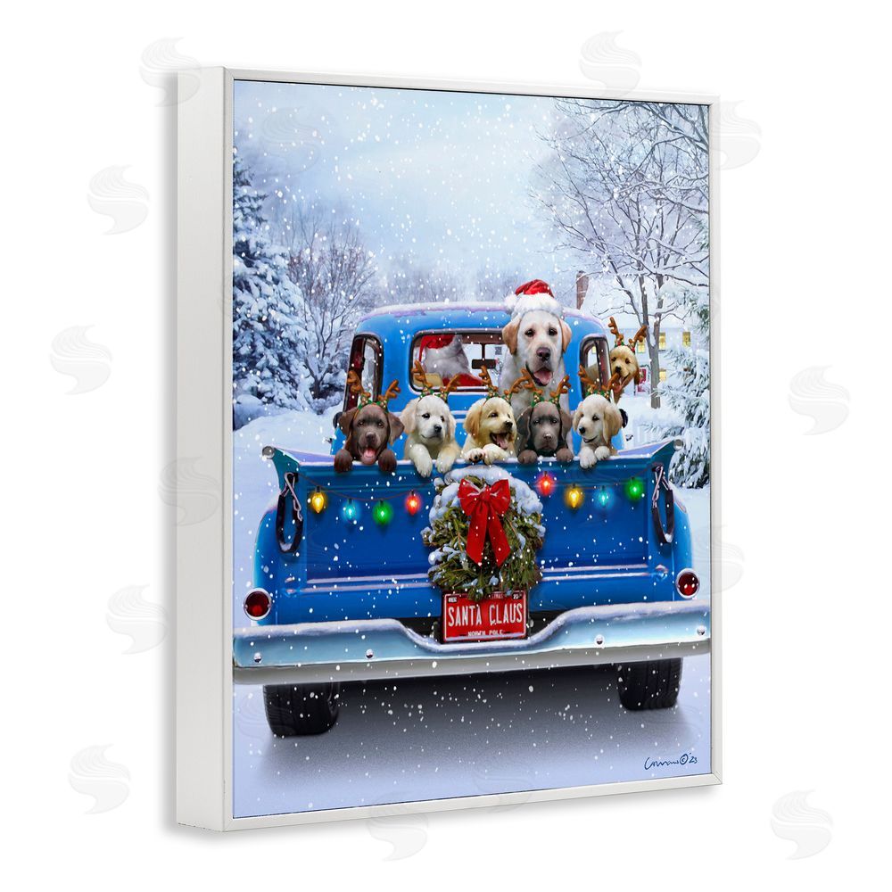 Jadei Graphics Christmas Tailgate Puppies White Framed Giclee Wall Art Print