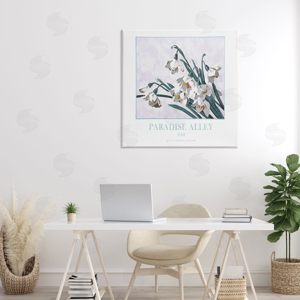 Jadei Graphics Paradise Alley White Spring Blooms Stretched Canvas Wall Art in Room